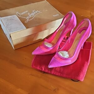 Christian Louboutin Hot Pink Suede Pointed-Toe Pumps